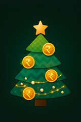 Gold Christmas Tree with Golden Coins Holiday Illustration Vector