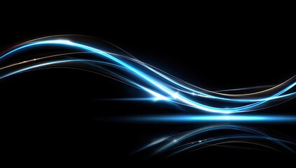 Abstract glowing blue and gold lines on black background