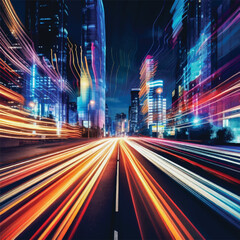 traffic in city Urban Architecture Reflected in Rain Puddles at Evening Rainy Downtown Skyline – Modern Buildings Under Street Lights