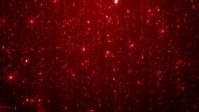 A festive, glittering background of red sparkles, bokeh, and star particles falling and twinkling. For Christmas, parties, or awards