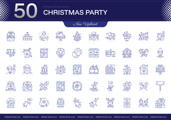 Christmas Party stroke icon. Christmas Party line icon set. editable stroke icon pack. Line, Thin, Linear Style Icon Bundle. Fully Customizable