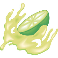 Fresh Lime Slice Splashing Into Light Yellow Liquid Against a Transparent Background in a Close-up Shot