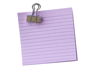 Lined purple note held by metal clip