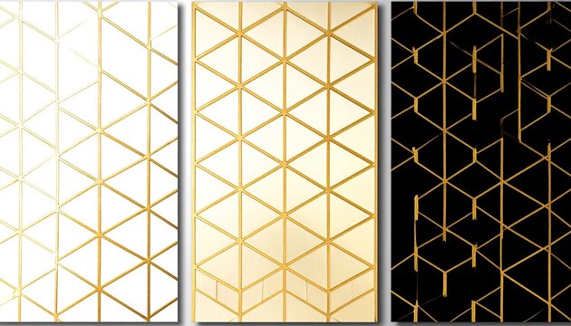 Gold Geometric Line Pattern on White, Gold, and Black Background Panels - Powered by Adobe