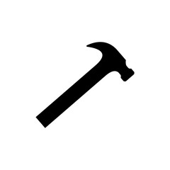 Black silhouette of a claw hammer, a common hand tool used for carpentry and construction tasks.