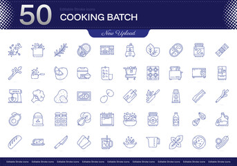 Cooking Batch stroke icon. Cooking Batch line icon set. editable stroke icon pack. Line, Thin, Linear Style Icon Bundle. Fully Customizable Meal prep, Time-saving, Efficiency, Portioning, Freezing