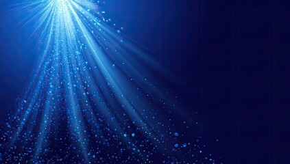 Deep blue background, radiating light beams