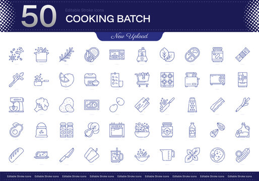 Cooking Batch stroke icon. Cooking Batch line icon set. editable stroke icon pack. Line, Thin, Linear Style Icon Bundle. Fully Customizable Meal prep, Time-saving, Efficiency, Portioning, Freezing