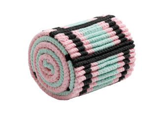 Rolled mat with pastel, black bands