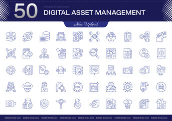  Digital Asset Management stroke icon. Digital Asset Management line icon set. editable stroke icon pack. Line, Thin, Linear Style Icon Bundle. Fully Customizable organization, metadata, storage, retr