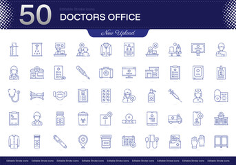 Doctors Office stroke icon. Doctors Office line icon set. editable stroke icon pack. Line, Thin, Linear Style Icon Bundle. Fully Customizable Appointments, Records, Examination, Prescription, Consulta