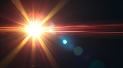 A vibrant light flare shining brightly with lens flare effect against a dark and contrasting background