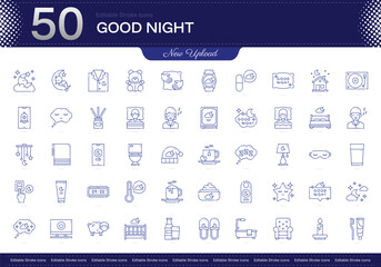 Good Night stroke icon. Good Night line icon set. editable stroke icon pack. Line, Thin, Linear Style Icon Bundle. Fully Customizable, Sleep, Moon, Stars, Calm, Rest