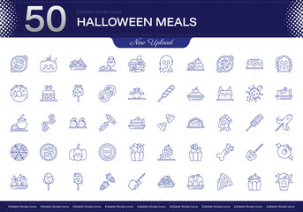 Halloween Meals stroke icon. Halloween Meals line icon set. editable stroke icon pack. Line, Thin, Linear Style Icon Bundle. Fully Customizable, Pumpkin, Candy, Turkey, Cider, Soup