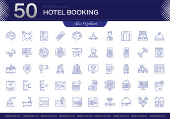 Hotel Booking stroke icon. Hotel Booking line icon set. editable stroke icon pack. Line, Thin, Linear Style Icon Bundle. Fully Customizable, Reservation, Accommodation, Check-in, Availability