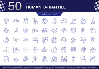 Humanitarian Help stroke icon. Humanitarian Help line icon set. editable stroke icon pack. Line, Thin, Linear Style Icon Bundle. Fully Customizable., Aid, Relief, Support, Assistance, Charity