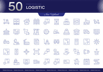 Logistic stroke icon. Logistic line icon set. Supply chain, transportation, distribution, inventory, warehousing. editable stroke icon pack. Line, Thin, Linear Style Icon Bundle. Fully Customizable.