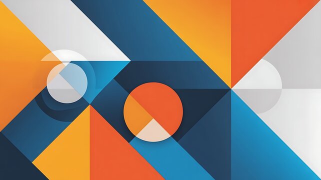 Abstract geometric pattern with blue orange and white shapes