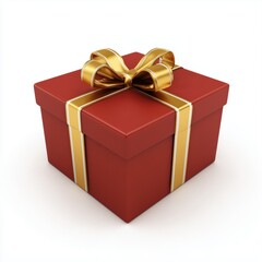 Obraz premium Elegant red gift box for Christmas, Birthday, or Valentine's Day, Single 3D render of a red present with golden ribbon
