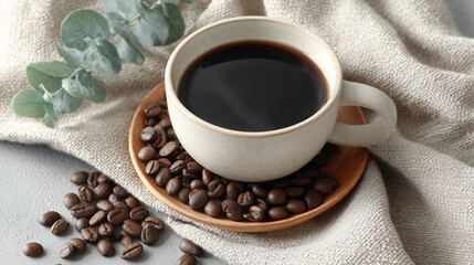 Coffee mug with beans aromatic caffeine concept