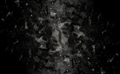 暗い黒の色のペイントをベースにグランジやあばたのある古い汚れたざらざらの老いた表面の質感の模様でメタルやアンティークの雰囲気もイメージしてデザインした抽象的な背景や壁紙やテクスチャ