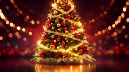 Christmas tree with garlands in the forest, animated greeting card for New Year and Christmas, - Powered by Adobe