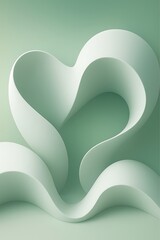 Minimal 3D heart abstract background in soft green tones, modern artistic design perfect for romantic, nature, or luxury branding visuals.
