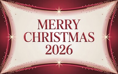 Merry Christmas 2026 elegant red flow abstract on soft beige luxury premium greeting card