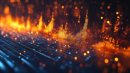 Abstract digital graph with glowing data points and lines, creating a futuristic and dynamic background