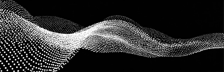 Abstract wavy form composed of small dots against black background