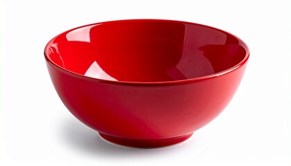 Single empty red ceramic bowl with glossy finish and rounded shape, centered on a white background to highlight vibrant kitchenware design.