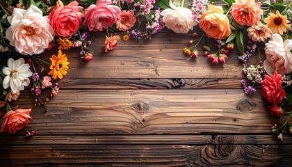 Flowers on wooden background