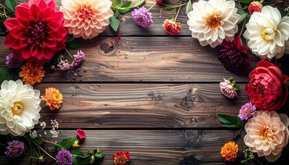 Flowers on wooden background