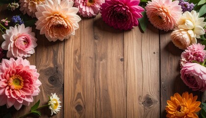 Flowers on wooden background