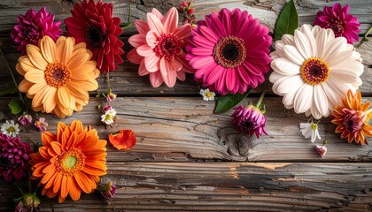 Flowers on wooden background