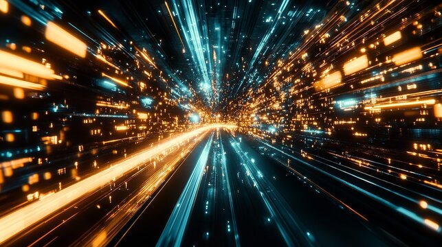 Abstract digital data stream with glowing particles, future technology, science fiction concept