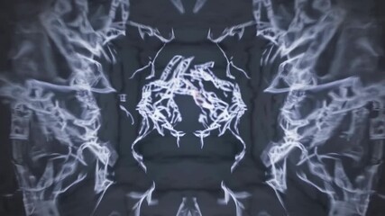 An intricate abstract scene depicting a surreal metallic tunnel with reflective surfaces and symmetrical patterns extending into the distance.