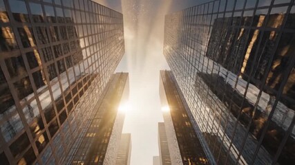 Lens Catching Subtle Sparkle on Building Windows at Sunrise Urban Architecture Shimmers with Sunlight