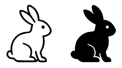 Minimalist icon, rabbit vector, black and white, outline and silhouette