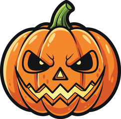 Angry Halloween pumpkin illustration with evil face, spooky carved jack o lantern design, scary holiday symbol for Halloween decoration concept