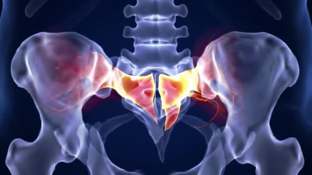 Animated Pelvic Bone XRay View with Sacroiliac Joint Inflammation and Lower Spine
