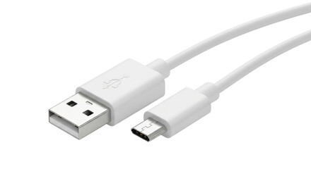 White USB A to Micro-B Charging Cable Isolated Cutout Transparent PNG