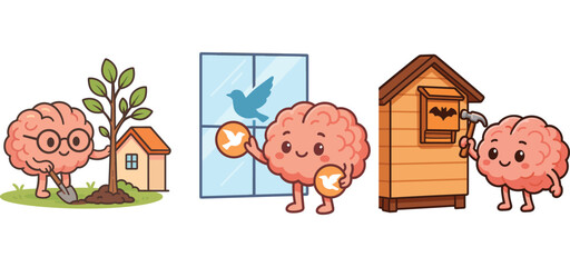 cute brain saving water and using wind energy