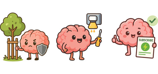 cute brain closing doors and sorting waste