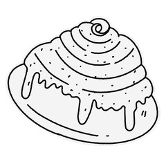 cinnamon roll with icing line art illustration