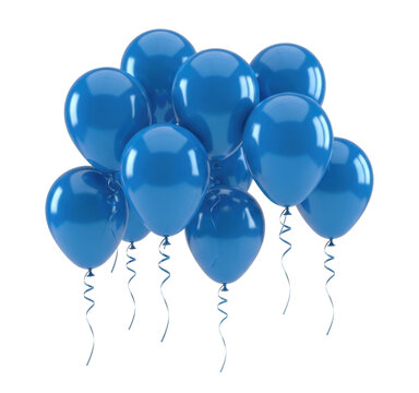 Bunch of Blue Helium Party Balloons with Ribbons Isolated Cutout Transparent PNG