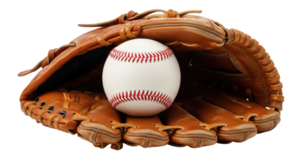Baseball Resting in Brown Leather Baseball Glove Isolated Cutout Transparent PNG