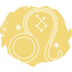 Golden Leo Zodiac Symbol with Abstract Brush Stroke Background and Celestial Accents