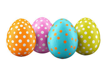 Dotted eggs in a row orange, pink, blue, and yellow