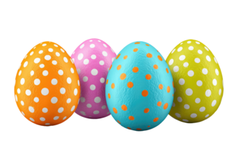 Dotted eggs in a row orange, pink, blue, and yellow